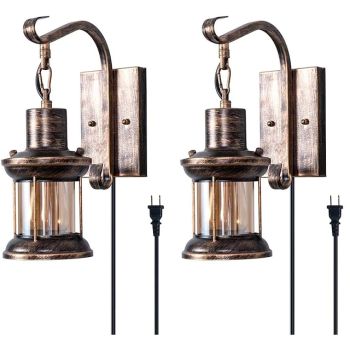Lightinthebox Rustic Wall Light 2-in-1 Oil Rubbed Bronze Vintage Wall Light Bedside Lamp Fixtures Hardwired Plug In Industrial Glass Shade Lantern Lighting Retro Lamp