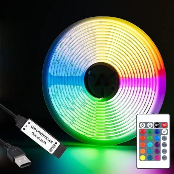 5V USB RGB COB LED Light Strip 1-3 Meters Color Changing Strip Light TV Backlight IR24 Key Controller Flexible Cabinet Bottomfor Bedroom Kitchen Home DIY Lighting
