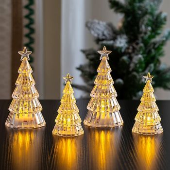 1 Pc 15.2 * 7.8CM/11.2 * 5.8CM Christmas Crystal Christmas Tree LED Night Light Desktop Decorative Light AG13 * 3 Battery/AAA Battery