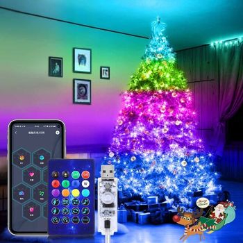 20M 200 LEDs USB Bluetooth RGB  String Lights with Point Control Color-Changing String Christmas Window Decoration for DIY Scene Christmas & Holiday Light