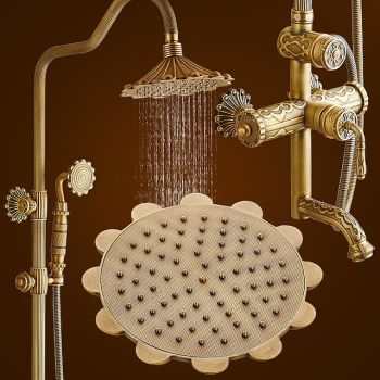 Shower Faucet,Rainfall Shower System Body Jet Massage Set - Handshower Included pullout Rainfall Shower Antique Vintage Style Antique Brass Mount Inside Brass Valve Bath Shower Mixer Taps Foundation of a Perfect Shower