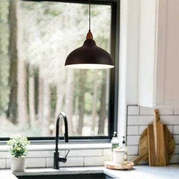 LED Pendant Light Black/White 13.7" Mini Rubber Wood Hanging Lamp Matte Black Metal Shade Modern Pendant Light Fixtures for Farmhouse, Dining Living Room, Bar, Hallway