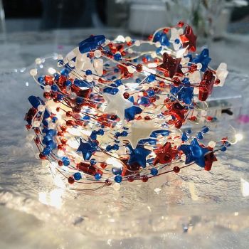 1 Pc 3M-30 LED Bead American July 4th Independence Day Red, White, Blue Star Decorative Light String Indoor Party Party Patriotic Theme Decorative Light AAA Battery Box