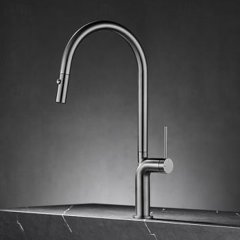 Kitchen faucet - Single Handle One Hole Chrome / Nickel Brushed / Electroplated Pull-out / Pull-down / Standard Spout / Tall / High Arc Centerset Modern Contemporary Kitchen Taps Pull Down Kitchen Faucets