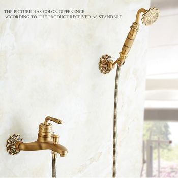 Bathtub Faucet - Retro Antique Brass Wall Installation Ceramic Valve Bath Shower Mixer Taps / Country / Single Handle / Yes / Rain Shower / Handshower Included Durable Bathtub Faucet