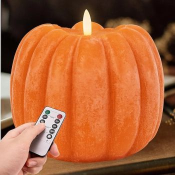 Autumn Pumpkin LED Electronic Flashing Flameless Candle Light Halloween Thanksgiving Indoor Party Desktop Decoration Light Pendant Light 8 Function Timer Remote Control AAA Battery Box Prop 5.3 * 4.9"