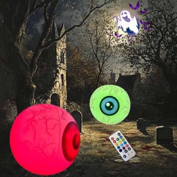 1pc 40cm Halloween Inflatable Eyeball Balloon Light with Remote Control, LED Flashing Balloon 16 Adjustable Colors for Indoor and Outdoor Swimming Pool Halloween Eerie Atmosphere Decoration Light
