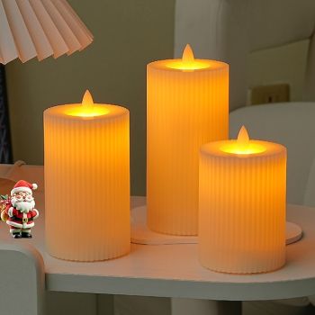 3 Pcs 15/12.5/10CM Christmas, Halloween, New Year's holiday party striped gear shaped LED electronic simulation swing candle light AAA battery desktop ornament light decorative light