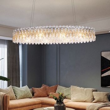 90cm LED Crystal Chandelier Pendant Light Modern Luxury Tricolor Light Lantern Desgin Island Light Stainless Steel Electroplated 110-120V 220-240V