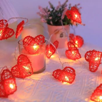 Rattan Heart Shaped Fairytale String Lights 10/20 LED Battery/USB Powered for Wedding Party Christmas Valentine's Day Room Wall Christmas Tree Decoration