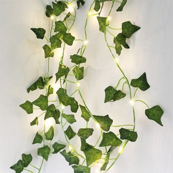 Artificial Plants LED String Light 2M Creeper Green Leaf Home Christms Wedding Outdoor Ivy Vine Fairy Lights Decoration Lamp DIY Hanging Garden Patio Yard (without Battery)