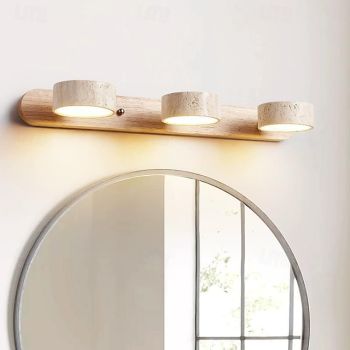 Wood Wall Sconce Wall Light Vanity Light with Rotatable Cylinder Lampshade Over Mirror Wall Lighting 110-240V