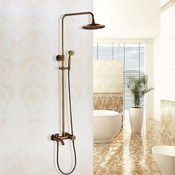 Vintage Shower Faucet Set 8" Shower Head, Shower System Retro Rainfall Head Antique Copper Shower System with Shower Handheld Sprayer, Brass Valve Bath Shower Mixer Taps Foundation of a Perfect Shower