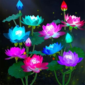 Solar Lotus Lantern - 7 Color Changing Waterproof LED Decorative Pathway Light for Garden, Courtyard, Lawn, Wedding and Festival Atmosphere 1PC
