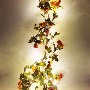 Elegant Wedding Reception Party 2M Fairy Flower Leaf Garland String Lights, Battery Powered 20 LED Copper Wire for Christmas Holiday, Wedding, Party and Forest Themes