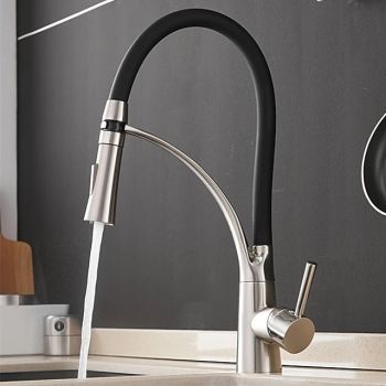 Single Handle Kitchen Faucet, Brush Nickel One Hole Pull Out Centerset, Brass Kitchen Faucet with Supply Lines Pull Down Kitchen Faucets