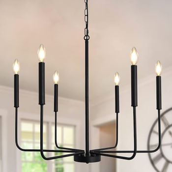 Chandelier 6-Light  26" Modern Metal Farmhouse Chandelier Wrought Iron Classic Candle Ceiling Pendant Light Fixture for Dining Room Living Room Kitchen Island Entry Stairwell, Dia 26" 110-240V
