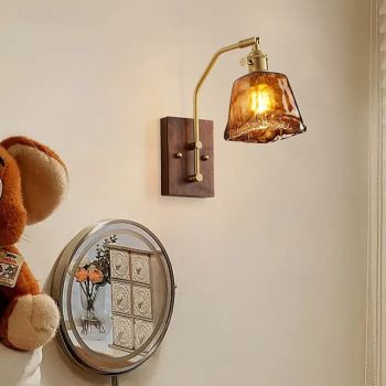 Wall Lamp Wall Light Bracket Light Brass Wood Wall Mounting LED Bulb Amber Glass Wall Light 110-240V