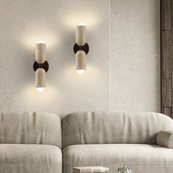LED Wall Light Stone Wall Light with Wood Cylinder Enclosure Up & Down Light
