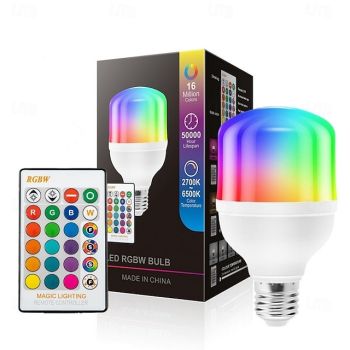E27/E26 RGB LED Light Bulbs Smart Lights with Remote 15W RGBW Color Changing Light Bulbs 16 Color Multicolor Light Bulb Dimmable Light for Home Decoration Bedroom Stage Bar Party