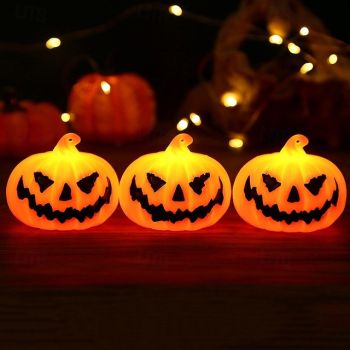 3 Pcs 6.3 * 5.2CM Terrifying Smile Pumpkin LED Electronic Ornament Light Indoor and Outdoor Restaurant Party Atmosphere Decoration Light AG10 * 3 Battery