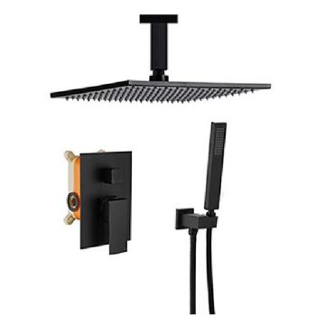 Shower System Faucet Set Rainfall Shower Head 10 inches Black, Rough in Valve and Trim Kit Combo Set High Pressure Head with Handheld Wall Mounted for Bathroom Foundation of a Perfect Shower