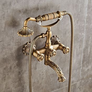 Vintage Shower System Faucet Set Wall Mounted, 360 Swivel Antique Brass Bathroom Shower Head Facuet Kit with Handheld Shower Head Sprayer Ceramic Valve Bath Mixer Tap Foundation of a Perfect Shower