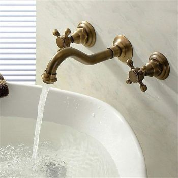 Classic Utility Sink Laundry Faucet, Wall Mount Two Handles Three Holes Wash Basin Tap with Hot and Cold Water Hoses, Laundry Tub Pot Filler Commercial Faucet in Oil Rubbed Bronze Antique Copper Durable Bathtub Faucet