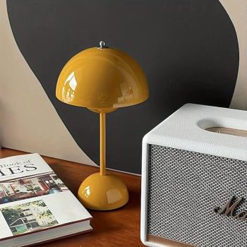 Cordless Touch Table Lamp, Dimmable Mushroom Beside Lamps Tri-Color Temperatures, Battery Operated Desk Lamp for Living Room, Bar and Bedroom, Yellow White Black