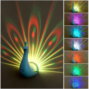 1 Pc Peacock Projection Light Remote Wall Mounted Nightlight Bedroom Bedhead Colorful Atmosphere Light Creative USB Charging Nightlight