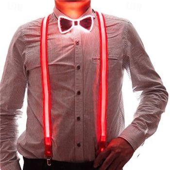 1 Set Led Glow Back Strap Bow Tie Men's Party Set Halloween Christmas Wedding Festival Bar Party Decoration