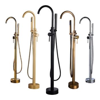 Bathtub Faucet Floor Mount Freestanding Bath Tub Filler Mixer Taps Brass, 360 Swivel High Arc Spout Standing Shower Clawfoot Tub with Handheld Shower Mixer Taps Durable Bathtub Faucet