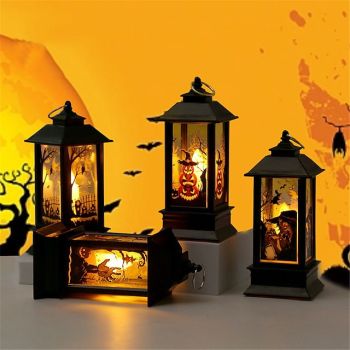Halloween Pumpkin Lantern and Ghost Festival Portable Wind Lamp Simulation and Creativity Candlestick LED Lamp Decoration Electronic Candle Lamp Prop