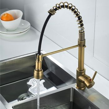 Kitchen Faucet,Brass Pull-out/Pull-down Rotatable Single Handle One Hole Multi-function Water Mode Brass Kitchen Taps with Soap Dispenser Pull Down Kitchen Faucets