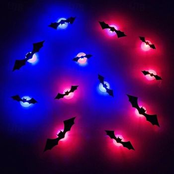 12Pcs 3D Halloween Bat Decoration Night Light - Spooky Multi-Purpose Decor for Indoor Window Yard Garage with Eerie Glow, PVC Wall Sticker, Room Decor, Home Decor, Halloween Room Decor, Goth Theme