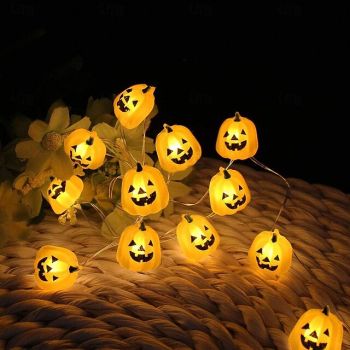 Halloween Pumpkin Copper Wire String Lights Light Up Pumpkin Jack O Lantern 2m 20LEDs Battery Powered Indoor Outdoor Ghost Festival at Home Halloween Balcony Garden Decoration
