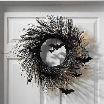 Halloween Wreath with Lights Pre-lit Halloween Wreaths for Front Door OutsideBlack Halloween Door Wreath Lighted Wreath Outdoor Halloween Decorations Home Holiday Party Props Halloween Decor
