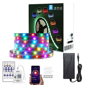 Addressable Dream color RGBIC WiFi Bluetooth LED Light Strip 5~10m 16.4~32.8ft Waterproof 5050SMD Work with Alexa Google Assistant