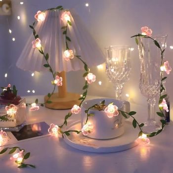 Cherry Blossom Garland Fairy String Lights 2m 20LED Battery Powered for Christmas Wedding Party Indoor Romantic Home Romantic Decoration