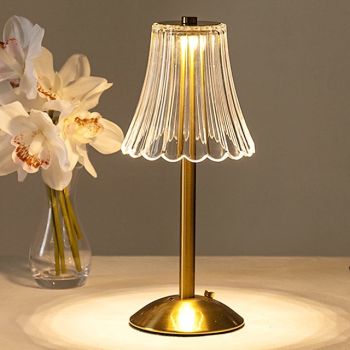 Crystal Cordless Table Lamp Nordic Style Skirt Modeling Bedroom Decoration Creative Atmosphere, Rechargeable Night Lamp Three Dimming Modes with USB Power Supply