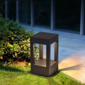 LED Outdoor Post Lights Warm White 20cm 1-Light Vintage Patio Aisle Lawn Column Lamp Villa Pillar Light Balcony Post Lantern Metal Garden Pedestal Lamp 110-240V