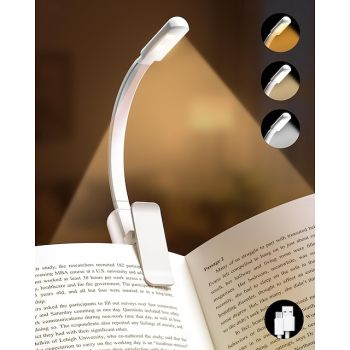 Book Light Reading Lights for Books in Bed 3 Color & Stepless Dimming Brightness Rechargeable Portable Bookmark Clip On Light Portable and Ultra-Lightweight with Long Runtime