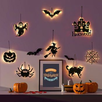 Halloween LED Decor Lights Glow Spider Listing Ghost Festival Ghost Lights Halloween Party Atmosphere Layout Bats 3D Night Light Window Door Wall Hanging Light