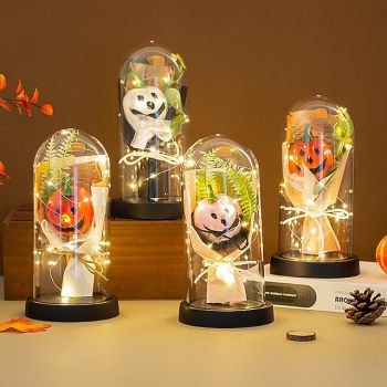1 Pc 21.5 * 11CM Halloween Transparent Cover Pumpkin Ornament Light Indoor Restaurant Bedroom Party Halloween Festival Atmosphere Decorative Light AAA Battery Box