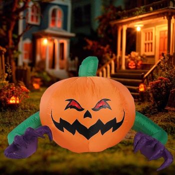 1 Pc 1.2M/4FT Halloween Purple Hand Red Eyes Pumpkin LED Inflatable Gas Model Display Window Courtyard Garden Lawn Party Horror and Weird Atmosphere Decorative Light EU/US/UK/AU Plug