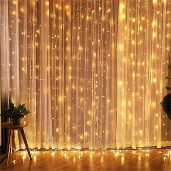 3x3m 10X10ft LED Window Curtain Twinkle String Lights Garland Light Gift Garden Home Party Wedding Valentine's Day Decoration with Plug