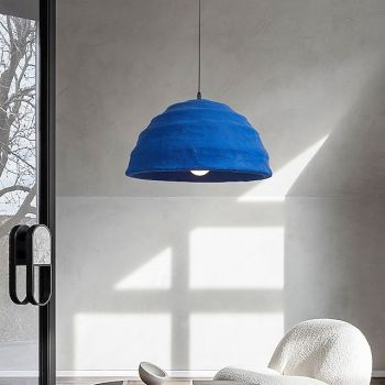 Wabi Blue Ceramic Style Pendant Light, 29cm Height, Warm White Light, E26 E27, Adjustable Chain
