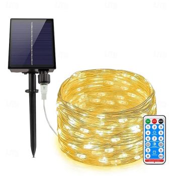 Copper Wire Outdoor Solar String Lights Fairy Lamp 8 Modes 30m 40m 50m for Wedding Party Home Garden Summer Decoration LED Solar Garland Lamp with Remote
