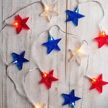 Patriotic LED String Lights, Fourth of July Independence Day Stars Fairy Light Red White Blue 1.5m 10LEDs Battery Powered Holiday Home Party Decoration