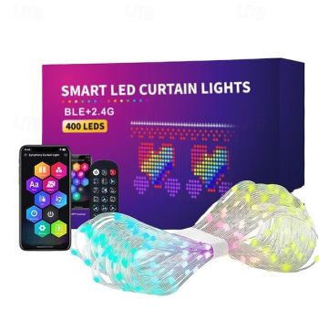 Smart Curtain Lights LED, Color Changing LED Curtain Lights, Dynamic DIY Fairy String Light Curtains for Bedroom Backdrop Party Indoor Outdoor Decor (APP, Remote Control)
